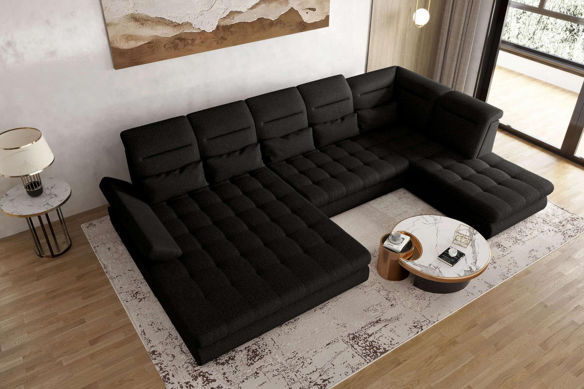 WOHNLANDSCHAFT Toscana Velours inkl. Schlaffunktion - Schwarz, Textil (208/87/358cm) - 99rooms