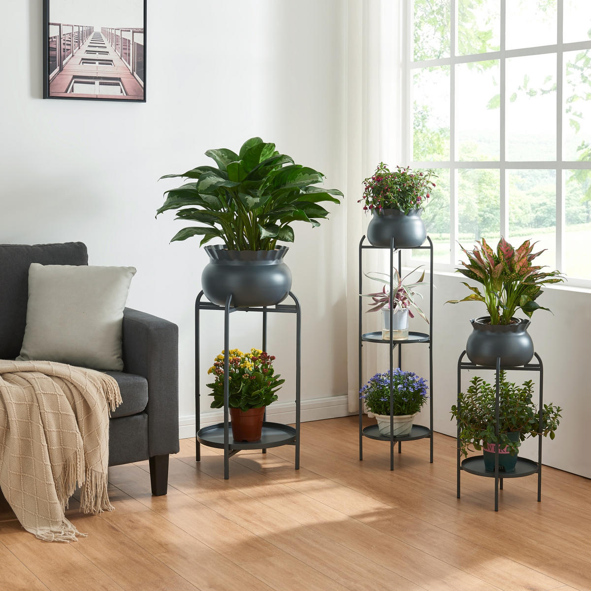 BLUMENSTÄNDER Altena - Schwarz, Metall (40/40/80.5cm) - [en.casa]