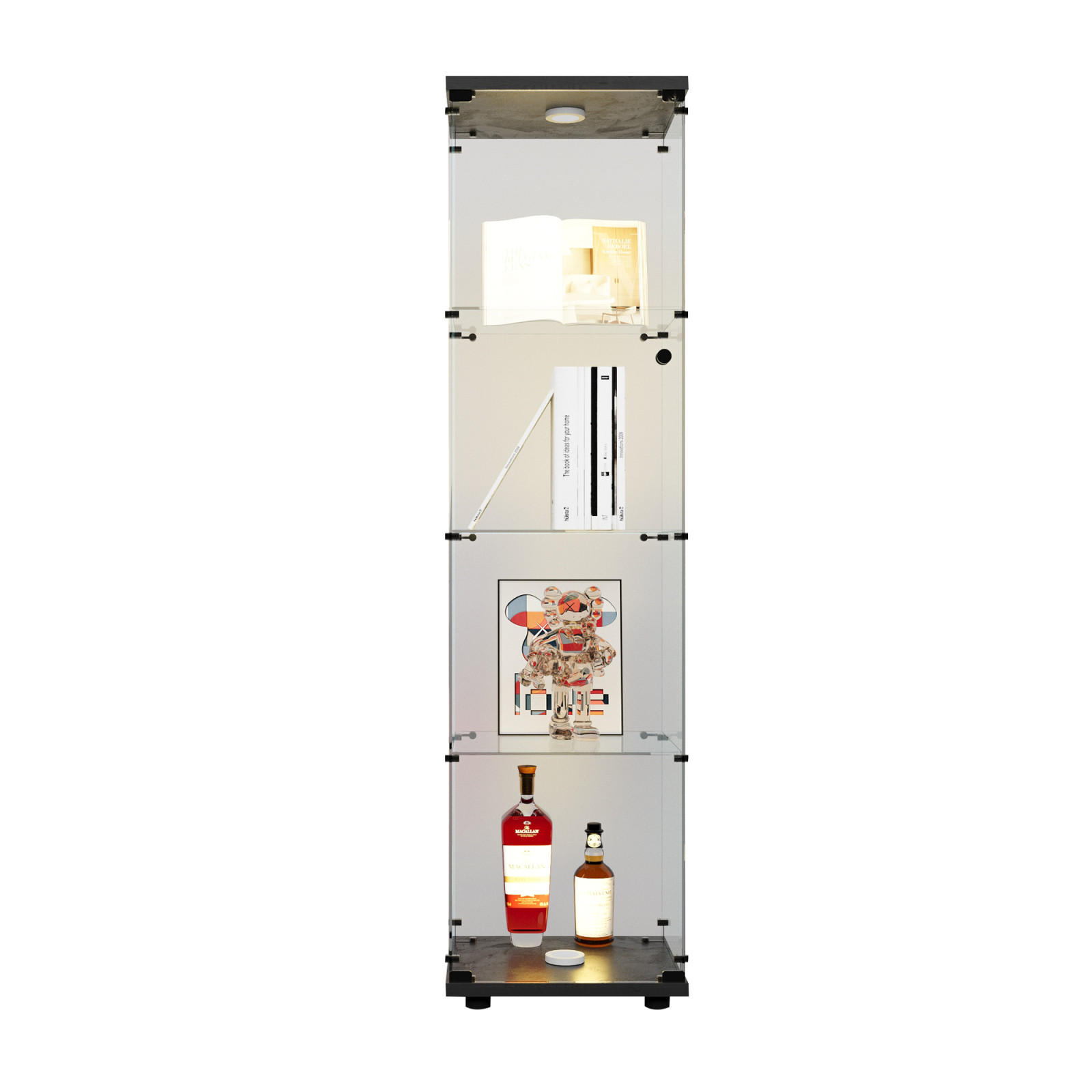 GLASVITRINE SCHWARZ 4 BÖDEN LED TÜR VERSTELLBARE FÜSSE - Schwarz, Glas (36.3/164.3/42.5cm) - SHOPENTRA