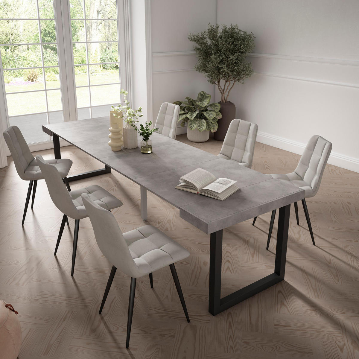 KONSOLENTISCH ausziehbar 58 bis 302cm, für 14 Gäste, zementgrau, 90/58/73cm - Grau, Holzwerkstoff (90/302/73cm) - Skraut Home