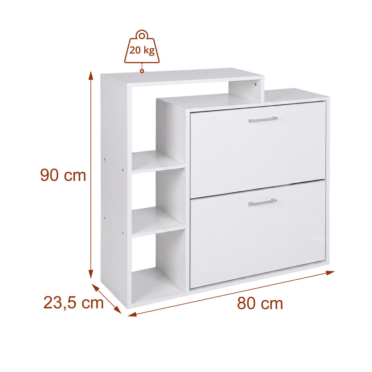 SCHUHSCHRANK Weiß industriell 2 Klappen - Weiß, Holzwerkstoff/Kunststoff (80/90/23.5cm) - Relaxdays
