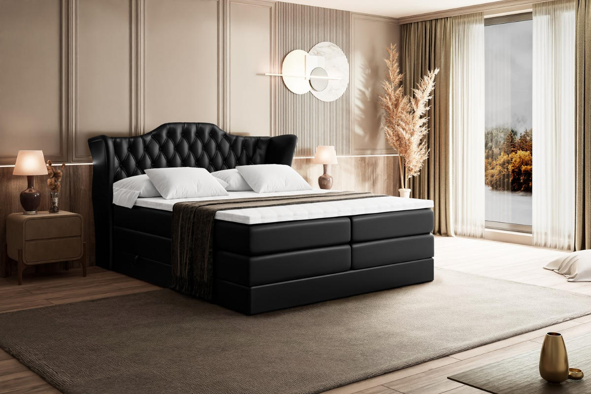 BOXSPRINGBETT VILA KING - 160x200 - H3/H4 - Schwarz Hochglanz - Schwarz Hochglanz, Holzwerkstoff (160/200cm) - ALTDECOR