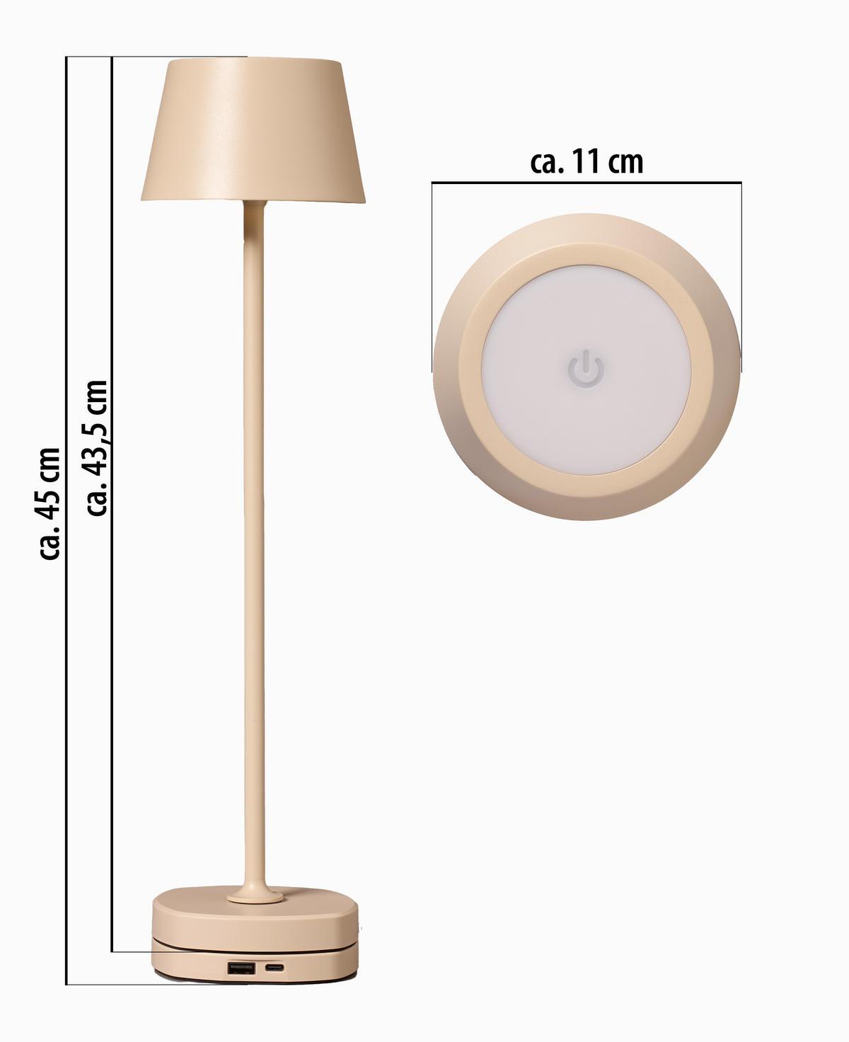 LED-AKKU Tischlampe mit Ladestation Ø 11 x 45 cm stufenlos dimmbar für Innen und Außen beige - Beige, Kunststoff (11/11/45cm) - Northpoint