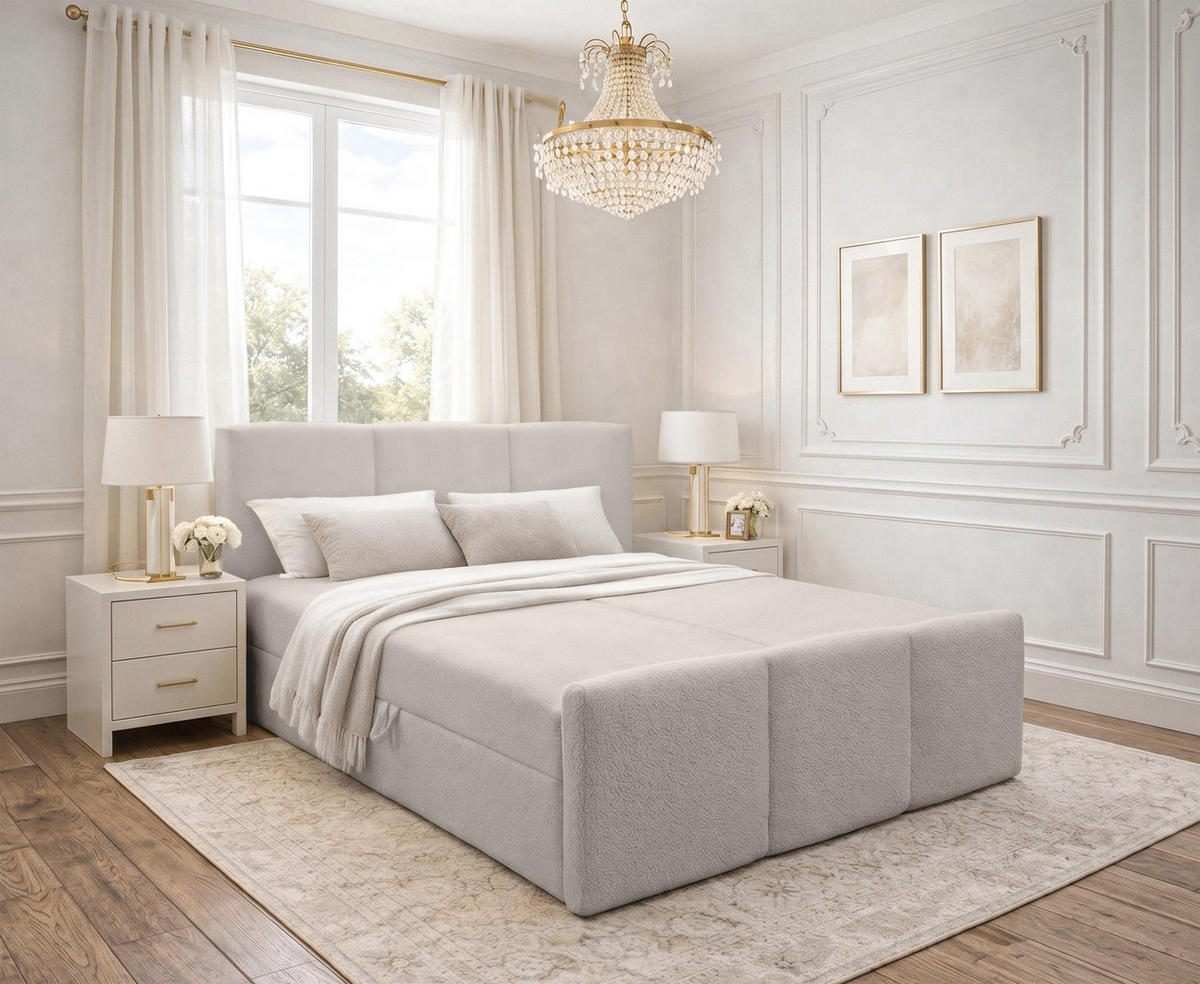 BOXBETT ANKARRA 140x200 cm mit Bettkasten und Matratze - Beige + TOPPER - Beige/Schwarz, Holz/Holzwerkstoff (140/200cm) - AX Living