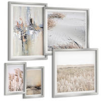 BILDER SET 5er Set - 50x50 cm & 20x30 cm & 40x60 cm Silberner Rahmen - Abstrakte Vegetationsmuster - Silberfarben, Kunststoff (40/60cm) - TULUP