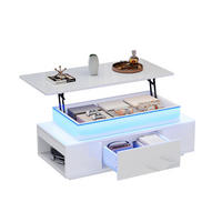 KONFERENČNÍ stolek z dřevotřísky 96x45x40 cm bílý s výklopnou deskou, LED osvětlením a úložným prostorem - bílá, kompozitní dřevo (96/45/40cm) - Modfu