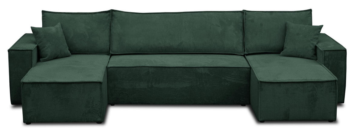 WOHNLANDSCHAFT Hugo U-Form Cordstoff mit Schlaffunktion und Bettkasten - Grün, Textil (312/83/142cm) - VENASI MÖBEL