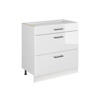 KUCHYNSKÁ SPODNÁ SKRINKA R-Line, Biely vysoký lesk/biely, 80 cm s 3 zásuvkami bez pracovnej dosky - biela/biela s vysokým leskom, kompozitné drevo (80/81.6/46cm) - Vicco