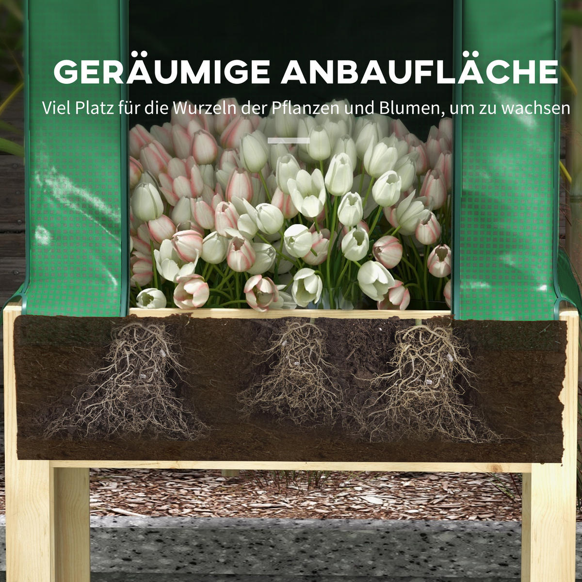HOCHBEET, Natur+Grün, PE, Tannenholz - Naturfarben, Kunststoff (60/165/86cm) - Outsunny