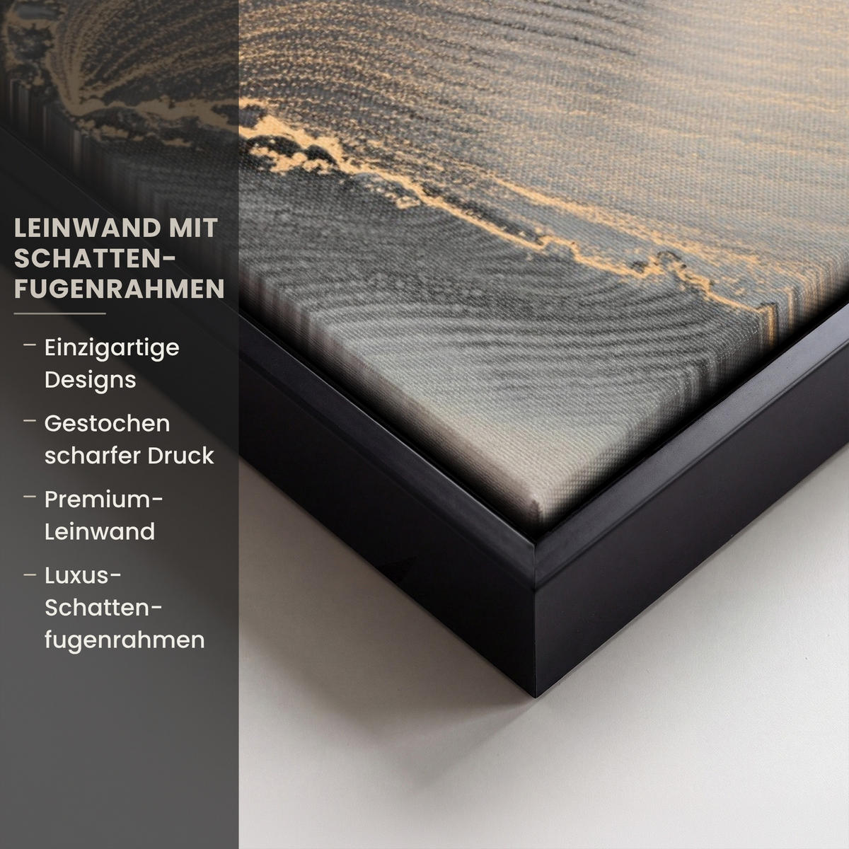 LEINWAND Bilder mit Rahmen - Grau - Luxus - Gold - Marmor - 70x50 - Dunkelgrau, Textil (70/50cm) - MuchoWow