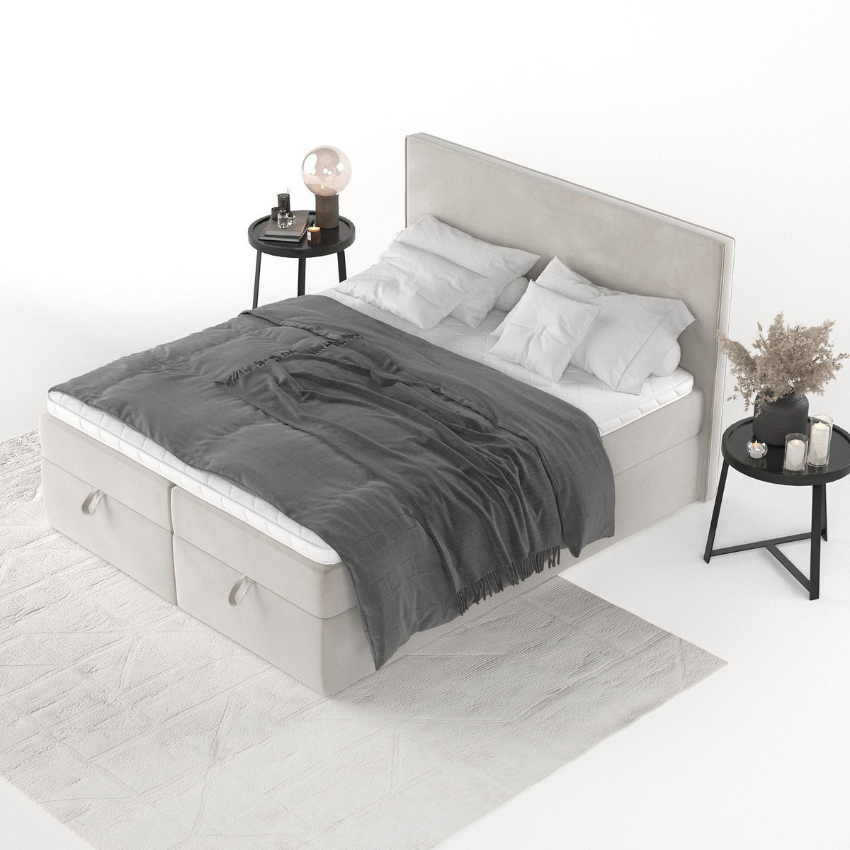 BOXBETT Velma 180/200 cm Hellbeige im Paros Stoff - Beige/Schwarz, Holz/Holzwerkstoff (180/200cm) - AltaBeds