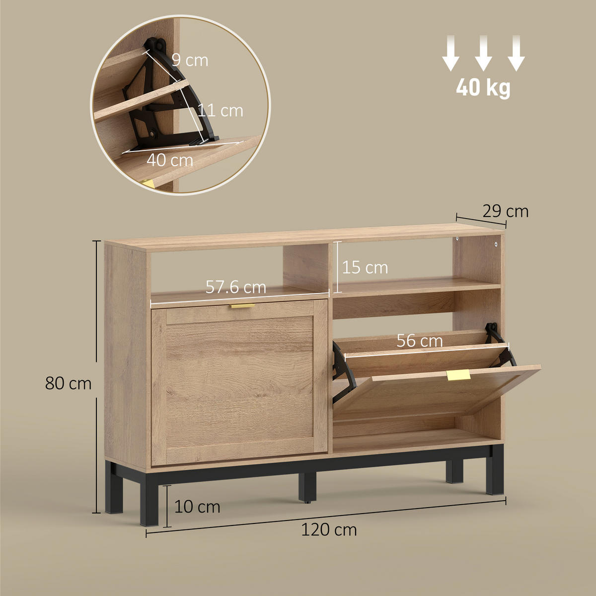 SCHUHREGAL,2 Klapptüren verstellbare Böden für 8 Paar,walnussfarben - Braun, Holzwerkstoff (120/80/29cm) - Vallsero