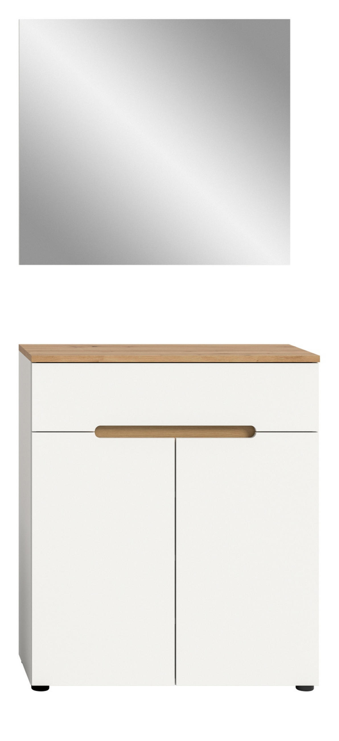 GARDEROBEN-SET weiß, Eiche Artisan 2-teilig, Flurkommode mit Soft-Close - Weiß, Glas/Holzwerkstoff (80/190/37cm) - Inn.Furn