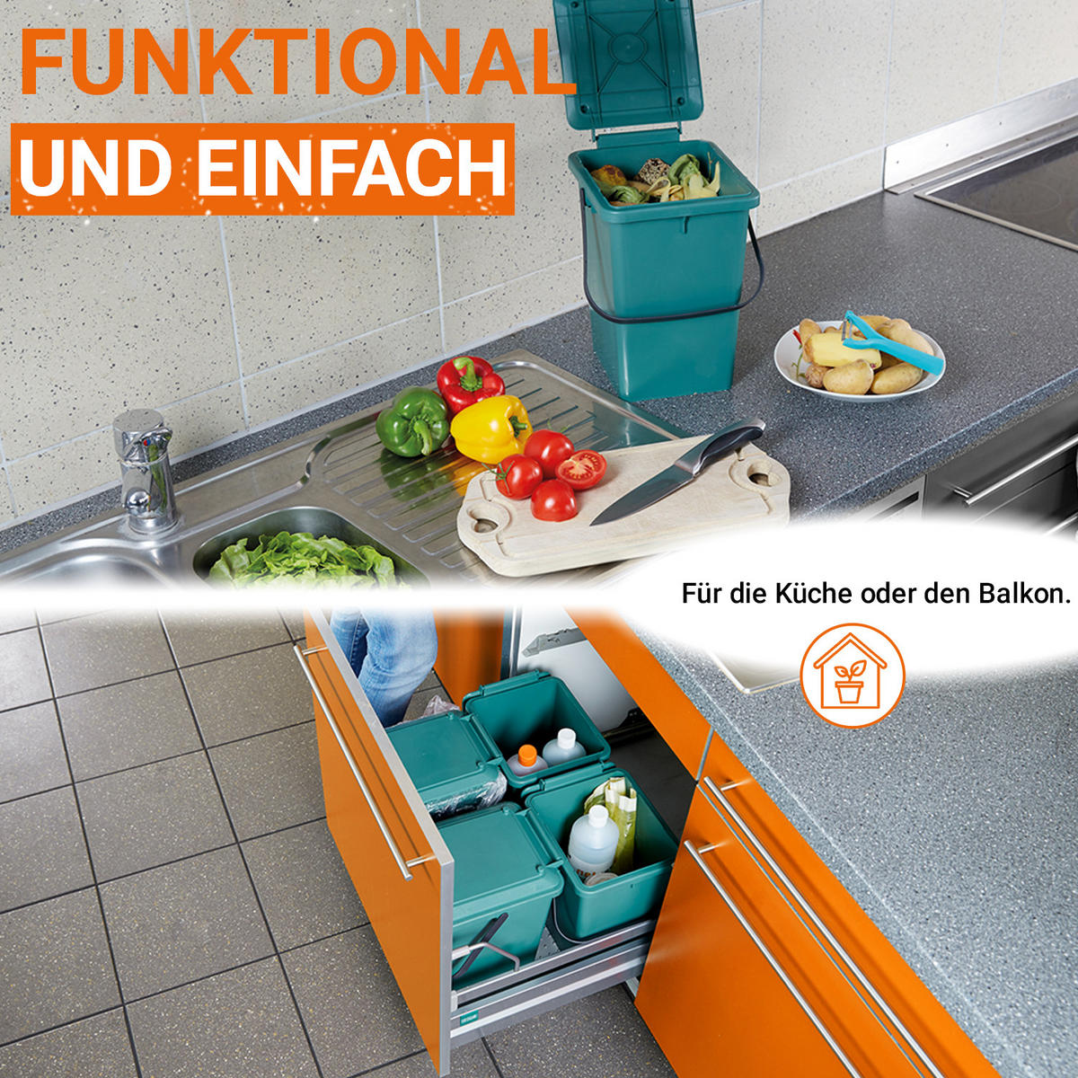 BIO-EIMER 10 L, grün - Grün, Kunststoff (25/30/23cm) - GARANTIA