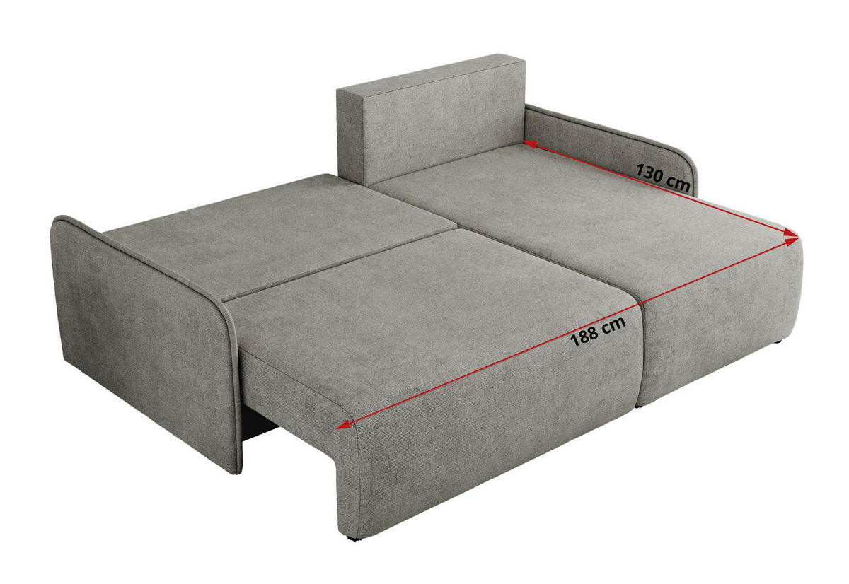 ECKSCHLAFSOFA ARPA L Hellgrau Struktur - links - Hellgrau/Schwarz, Kunststoff/Textil (198/150cm) - MKS