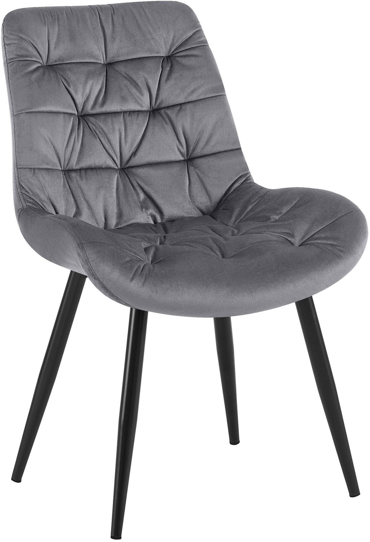 ESSZIMMERSTUHL Samt Dunkelgrau - Dunkelgrau/Schwarz, Textil/Metall (56/85/63cm) - CLP