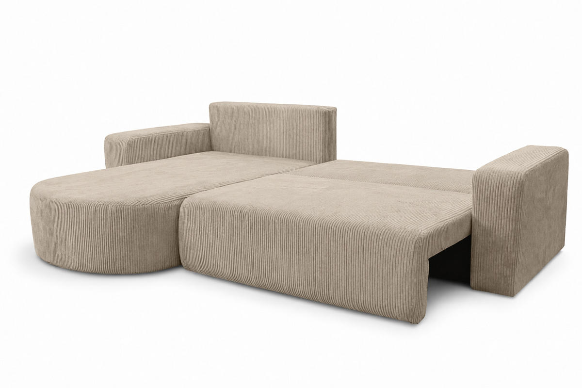 ECKSOFA Mit Schlaffunktion, Cordstoff Poso, Dunkelbeige, Links, ROUND ONE XL - Beige, Holz (271/175cm) - Kaiser Möbel
