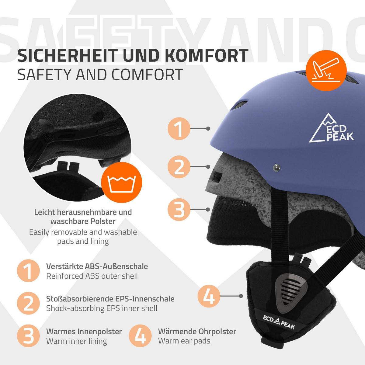 LYŽAŘSKÁ PŘILBA pro muže a ženy, robustní snowboardová přilba, modrá, velikost M, 55–58 cm - modrá, plast (29/23cm) - ECD-Germany