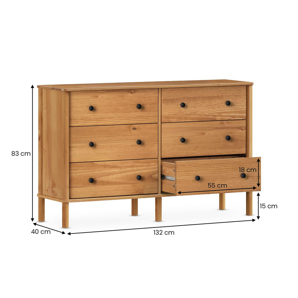 KOMMODE APOANA Eiche - Eichefarben, Holz (132/83/40cm) - IDIMEX