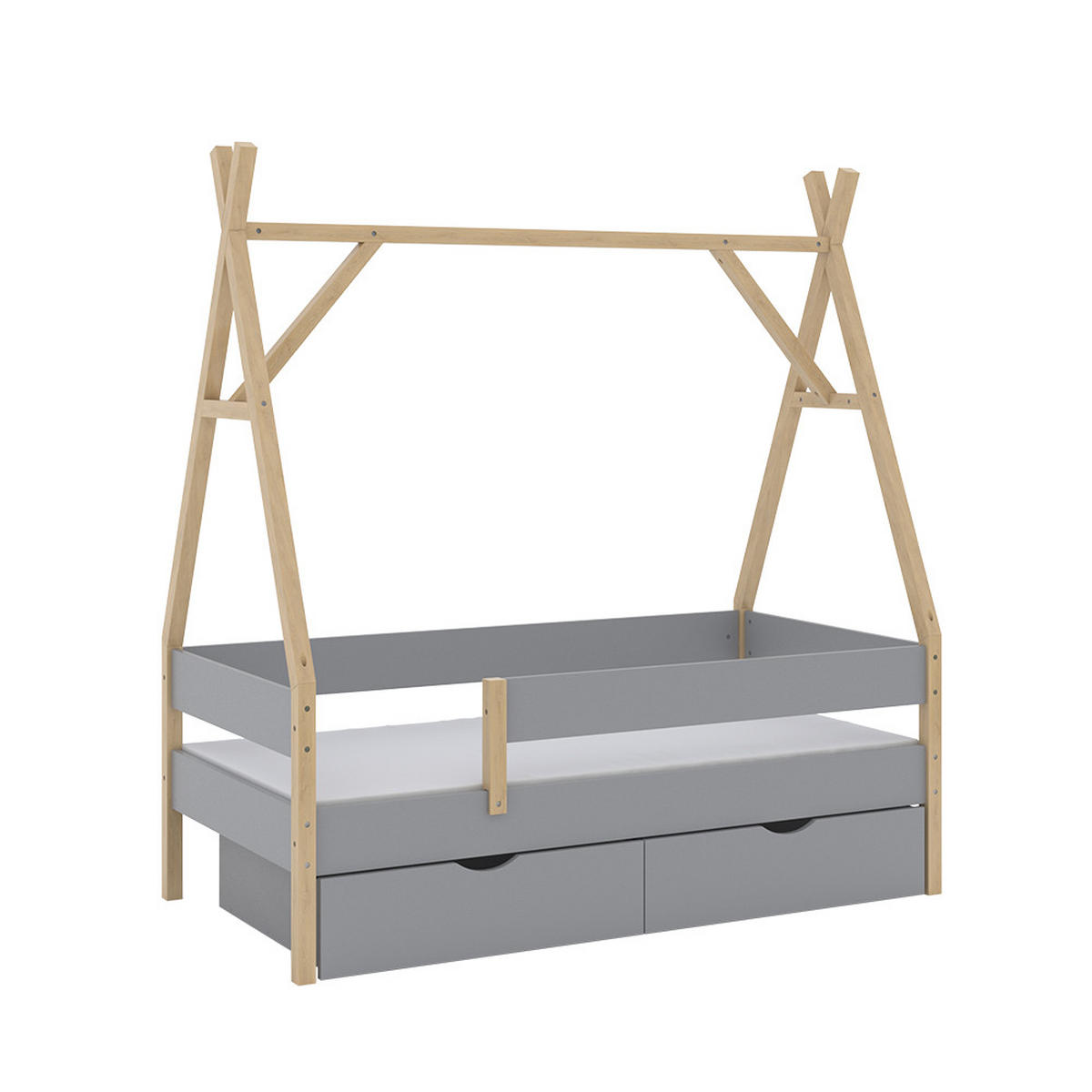 TIPI-BETT Bali Grau 80x160 cm mit 2 Schubladen und Matratze - Grau, Holz - VitaliSpa