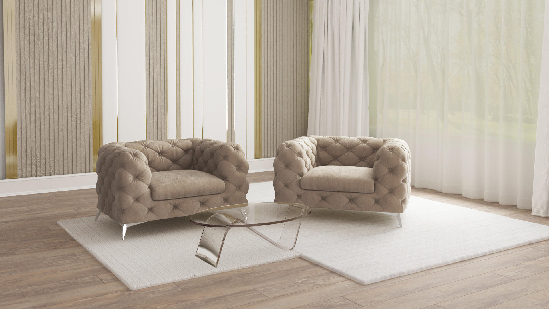 CHESTERFIELD-SESSEL Laura Dunkle Creme Samt - Silberfarben/Creme, Holz/Textil (125/75/100cm) - S-Style Möbel
