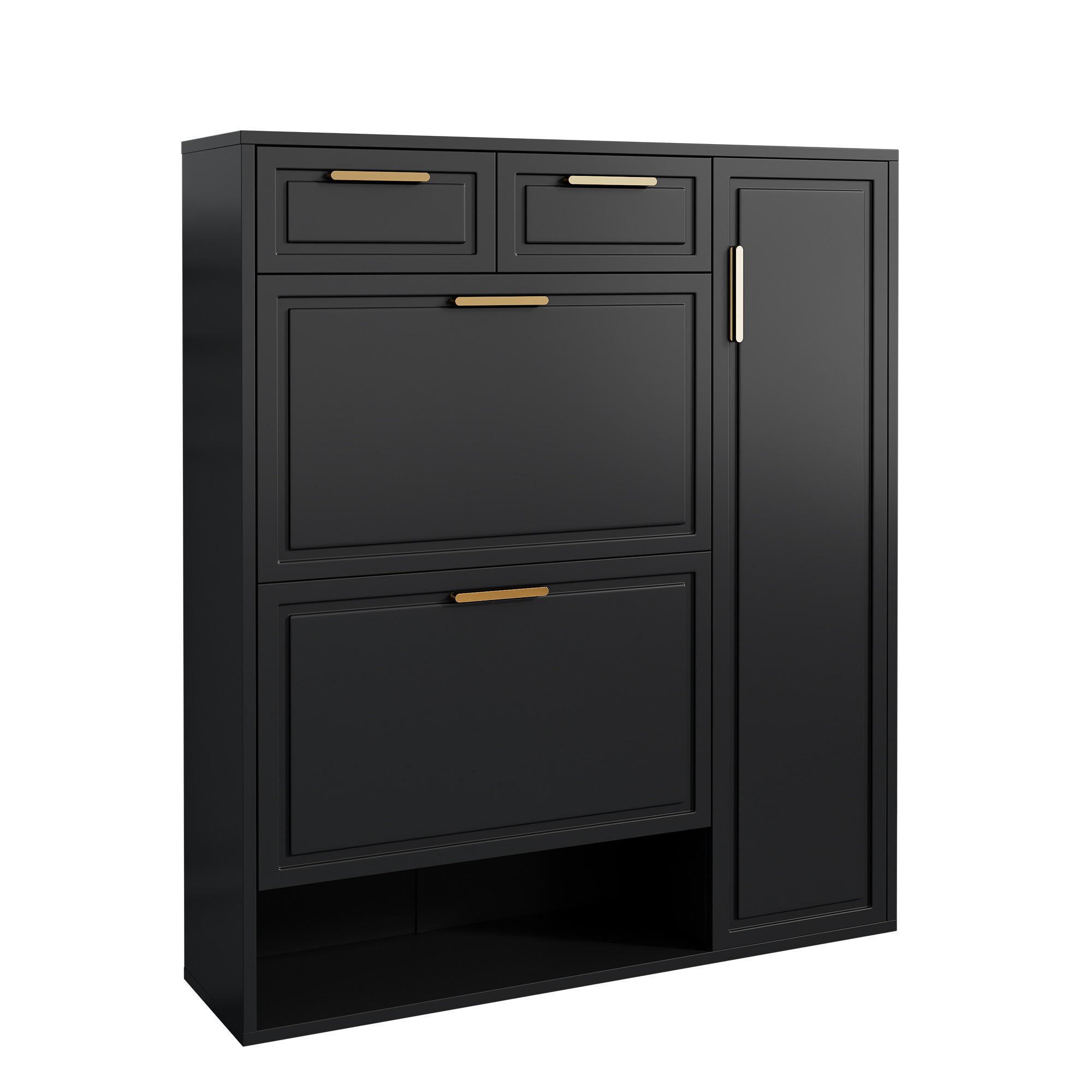 SCHUHSCHRANK mit verstellbaren Regalen und Schubladen, Schwarz - Schwarz, Holzwerkstoff (24/107/95cm) - Urban Meuble
