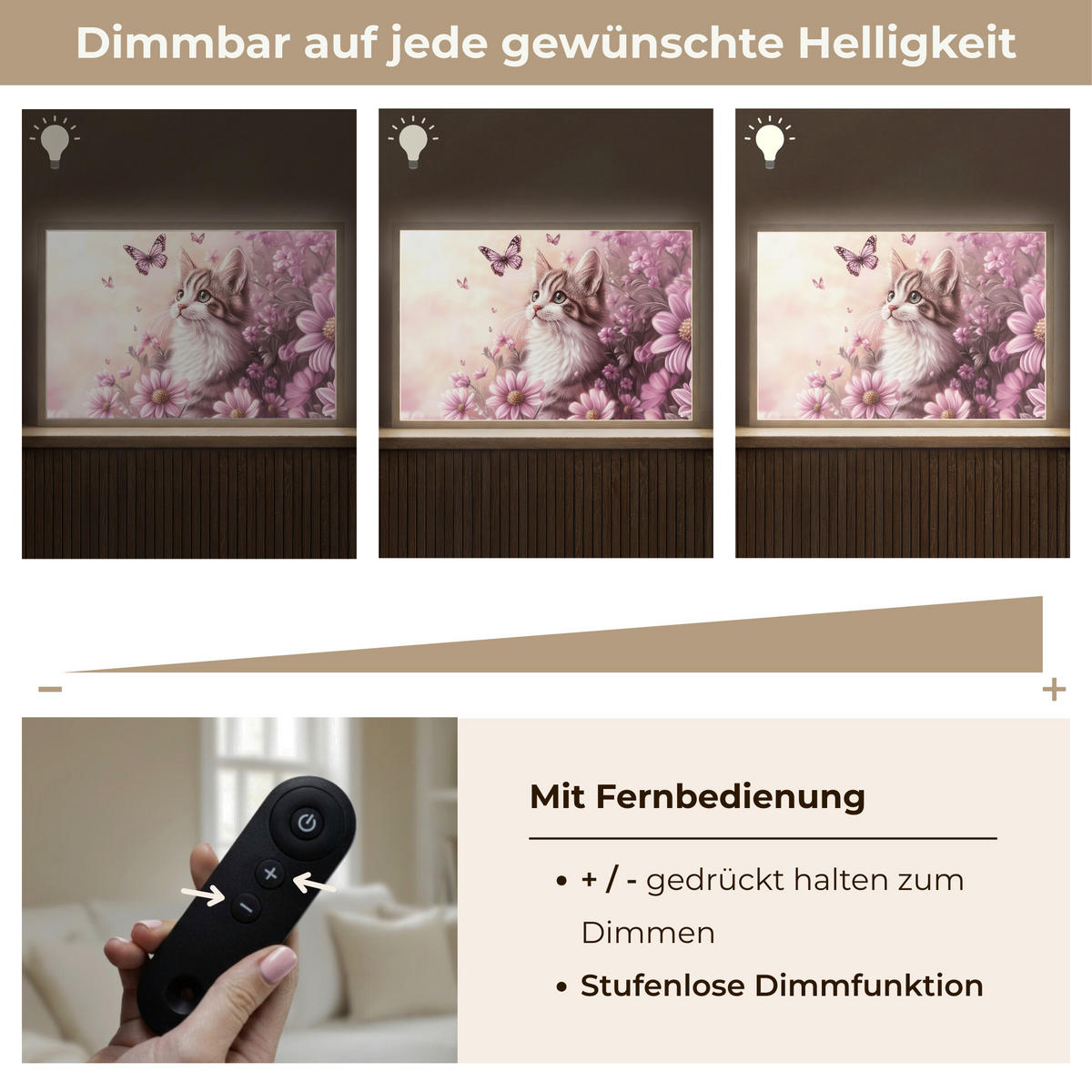NACHTTISCHLAMPE MIT AKKU Kätzchen - Blumen - Schmetterlinge - Lila 60x40 cm - Altrosa, Holzwerkstoff (8/60/40cm) - OnlyWow