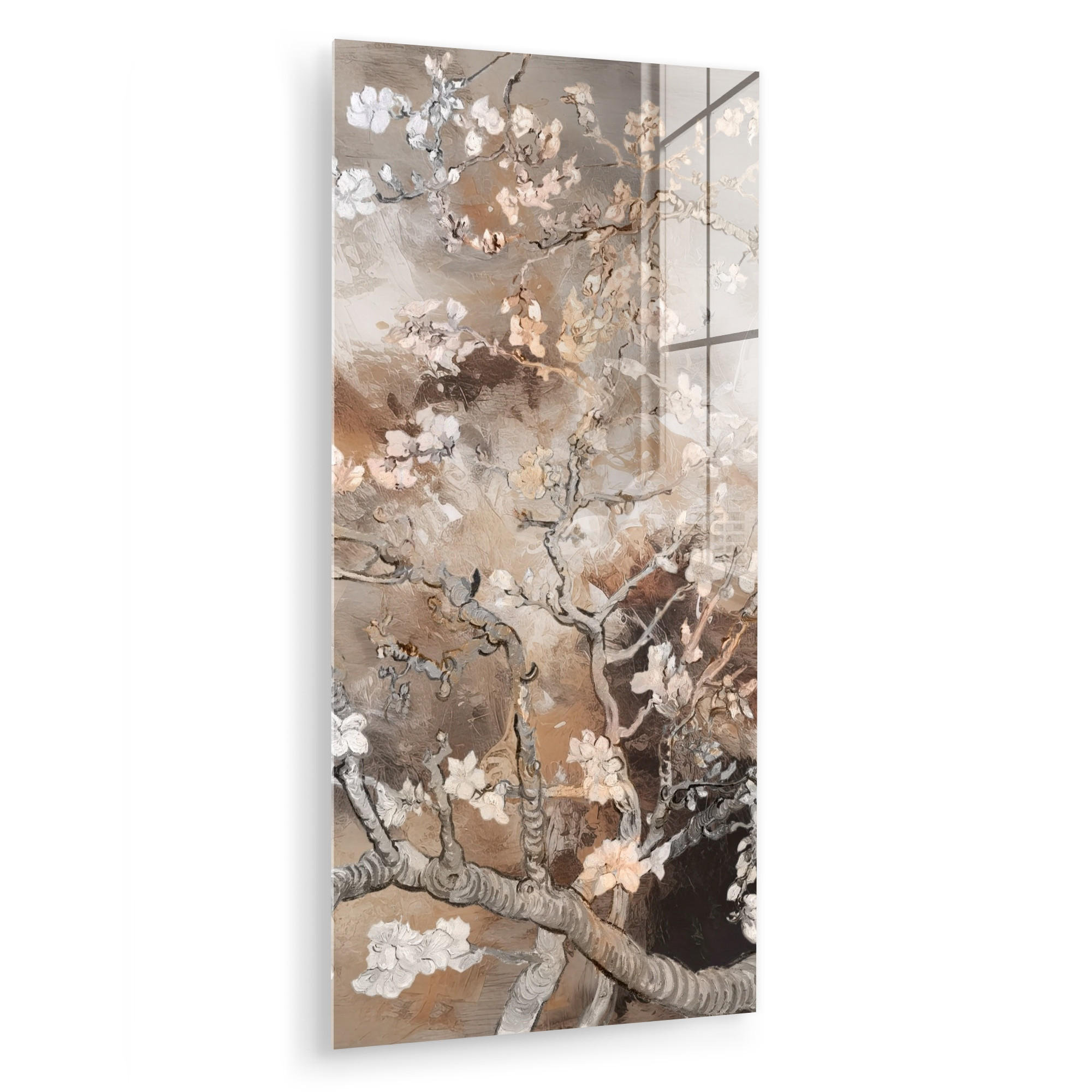 ACRYLGLASBILD Mandelblüte - Kunst - Van Gogh - Beige - Abstrakt 60x120 cm - Braun, Glas (60/120cm) - MuchoWow
