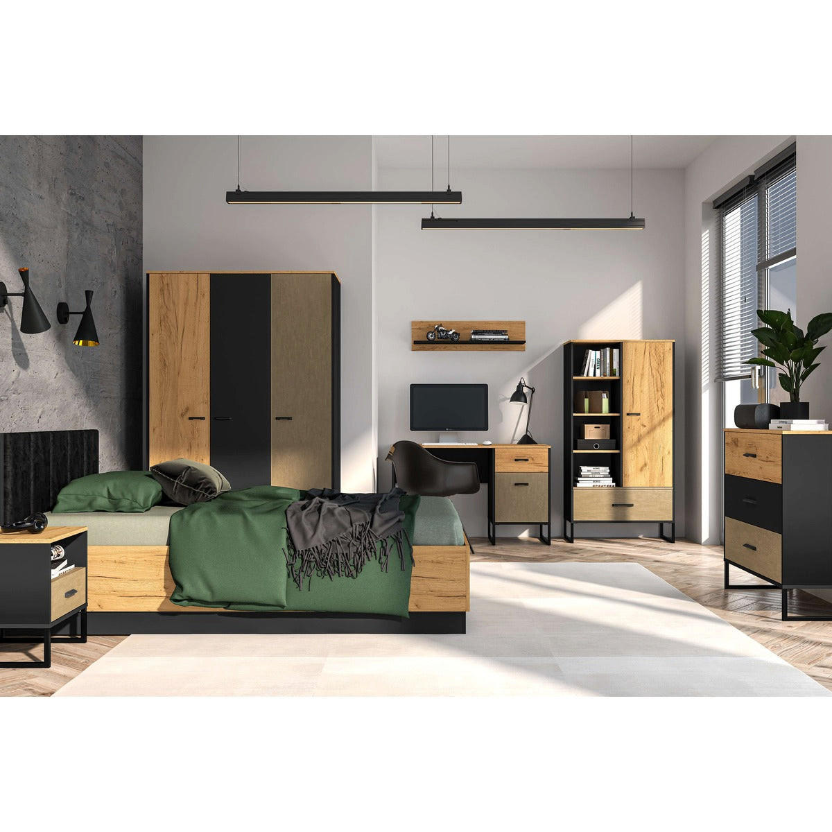 SCHLAFZIMMER Set 7-tlg. Colt – Eichefarben - Eichefarben, Holzwerkstoff (120/190/55cm) - hi-markt