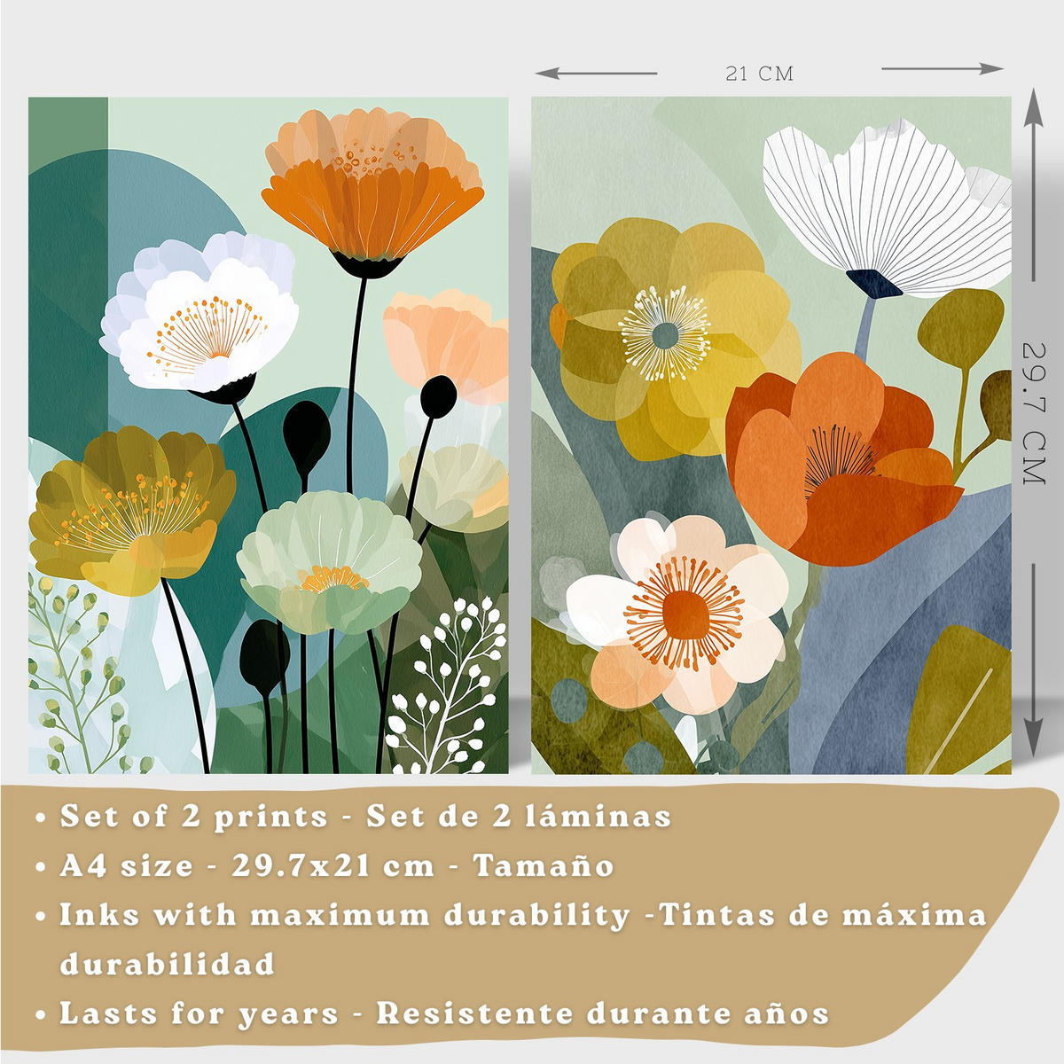 PLAKÁT Sada 2 Floral Bílý rám A4 - bílá, papír (29.7/21/3cm) - Nacnic