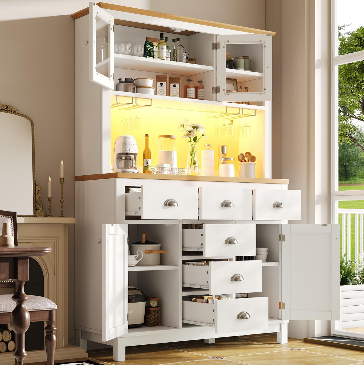 BUFFET 104/180/40 cm Weiß aus MDF mit LED-Lichtleiste - Weiß, Holzwerkstoff (40/180/104cm) - OKMYHOME