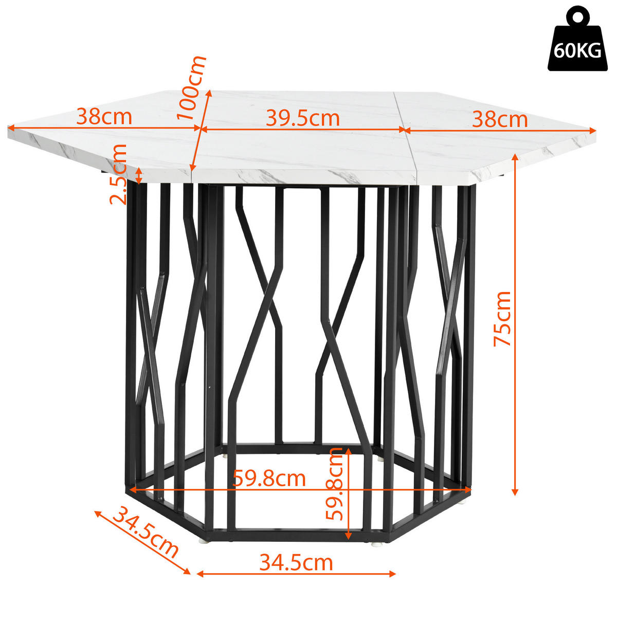 ESSTISCH 115x100x75 cm in Schwarz aus MDF mit Schwarz-Weiß Marmoroptik auf Metallgestell - Schwarz, Holzwerkstoff (100/115.5/75cm) - Modfu