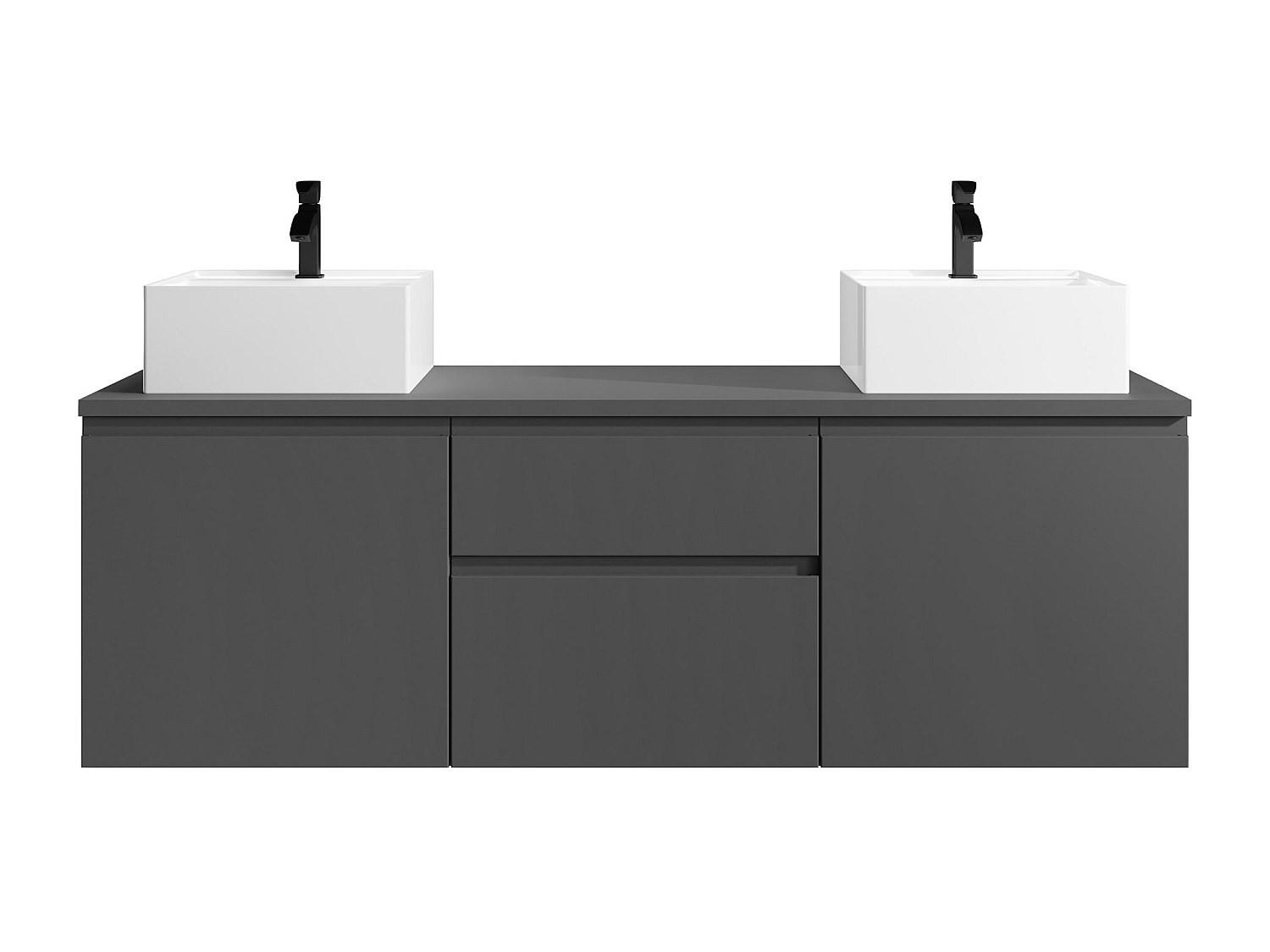 DOPPELWASCHTISCH - 150 cm x 50 cm - Holz, Platte - Grau - JIMENA - Grau, Holz (150/46/50cm) - Vente-Unique