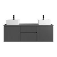 DOPPELWASCHTISCH - 150 cm x 50 cm - Holz, Platte - Grau - JIMENA - Grau, Holz (150/46/50cm) - Vente-Unique