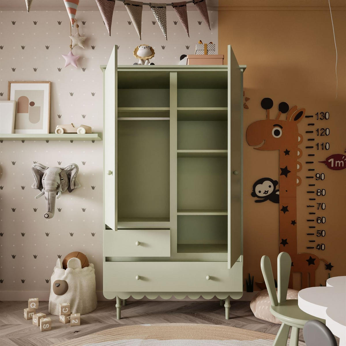 KLEIDERSCHRANK Zweitüriger BABUSHKA, Olivgrün - Olivgrün, Holzwerkstoff (104/183/50cm)