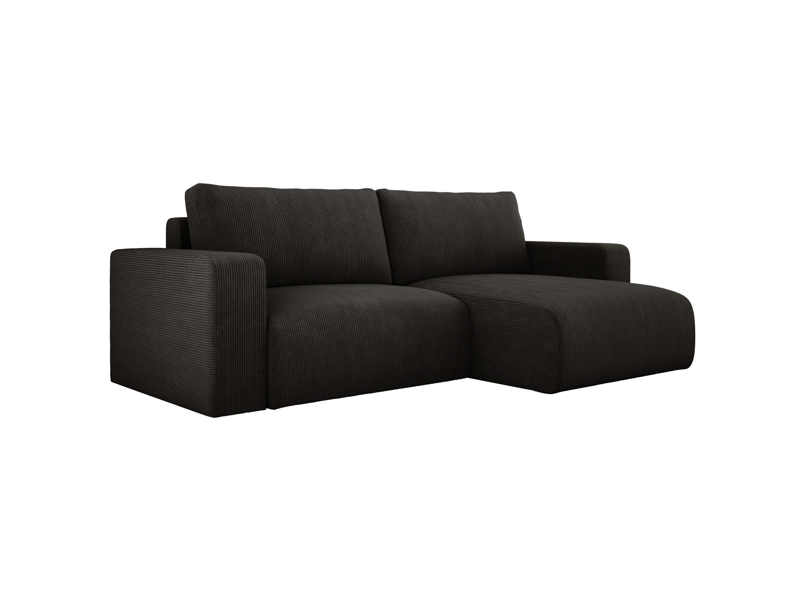 ECKSOFA Carl L-förmig Schlaffunktion und Bettkasten weicher Cordstoff flexibel stellbar lose Rückenkissen freistehend RECHTS 247x143x83cm Black - Schwarz, Holz/Textil (247/143cm) - DomoHome