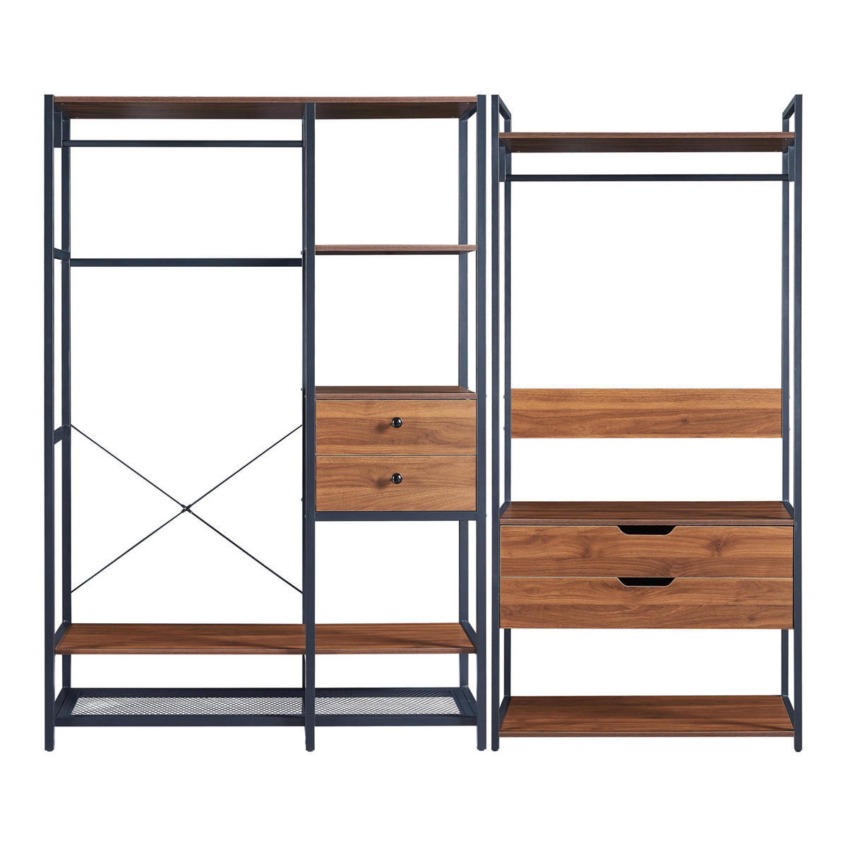 GARDEROBEN-SET 2 TLG. Larem - Walnussfarben/Schwarz, Holzwerkstoff/Metall (204/180/40cm) - [en.casa]