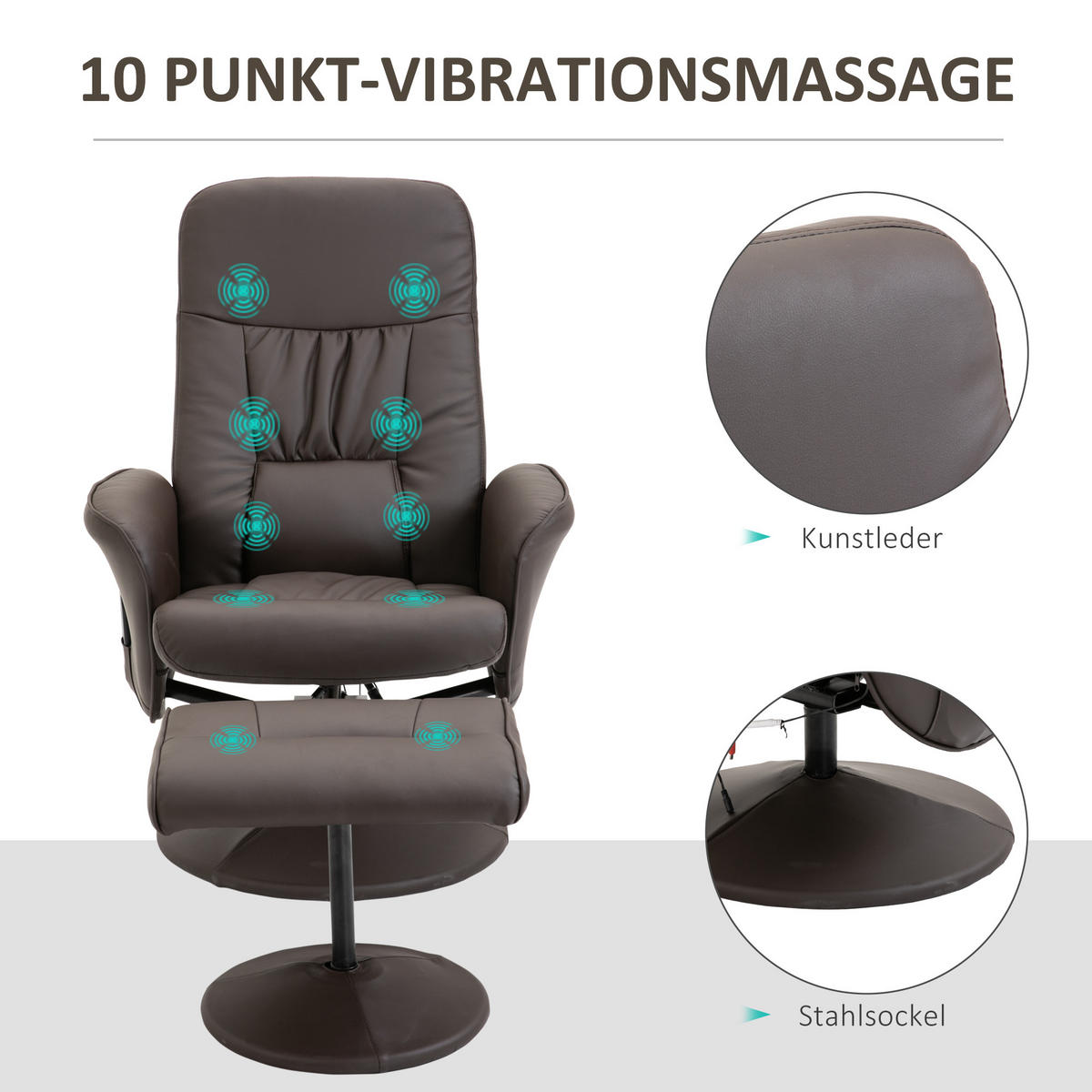 RELAXSESSEL mit Fußhocker, Kunstleder - Braun, Kunststoff/Metall (81/105/76cm) - HOMCOM