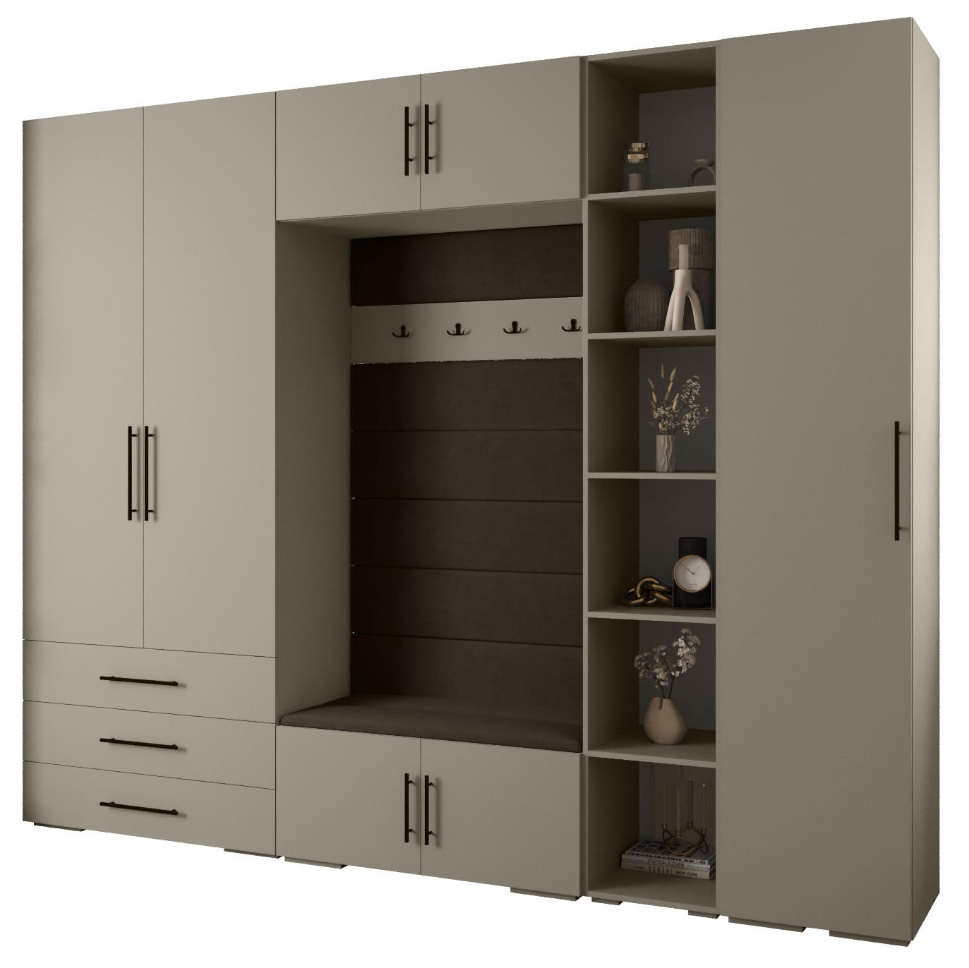 Abiks Möbel Garderoben-Set Kaschmir, Braun, Schwarz 290x236.7x47 cm