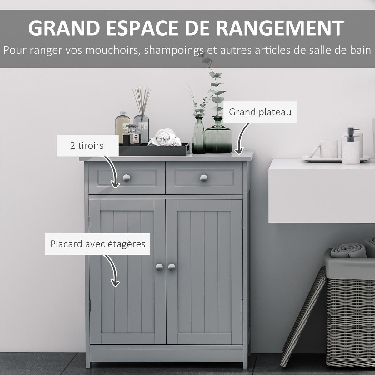 MIDISCHRANK DE-17299 mit 2 Schubladen & verstellbarem Regal Grau - Grau, Holzwerkstoff (30/75/60cm) - ComfortXL
