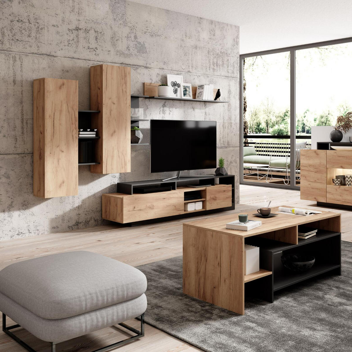 WOHNWAND ALVA Beige, Graphit 260x44x172 cm - Beige/Graphitfarben, Holzwerkstoff (260/172/44cm) - FURNLUX