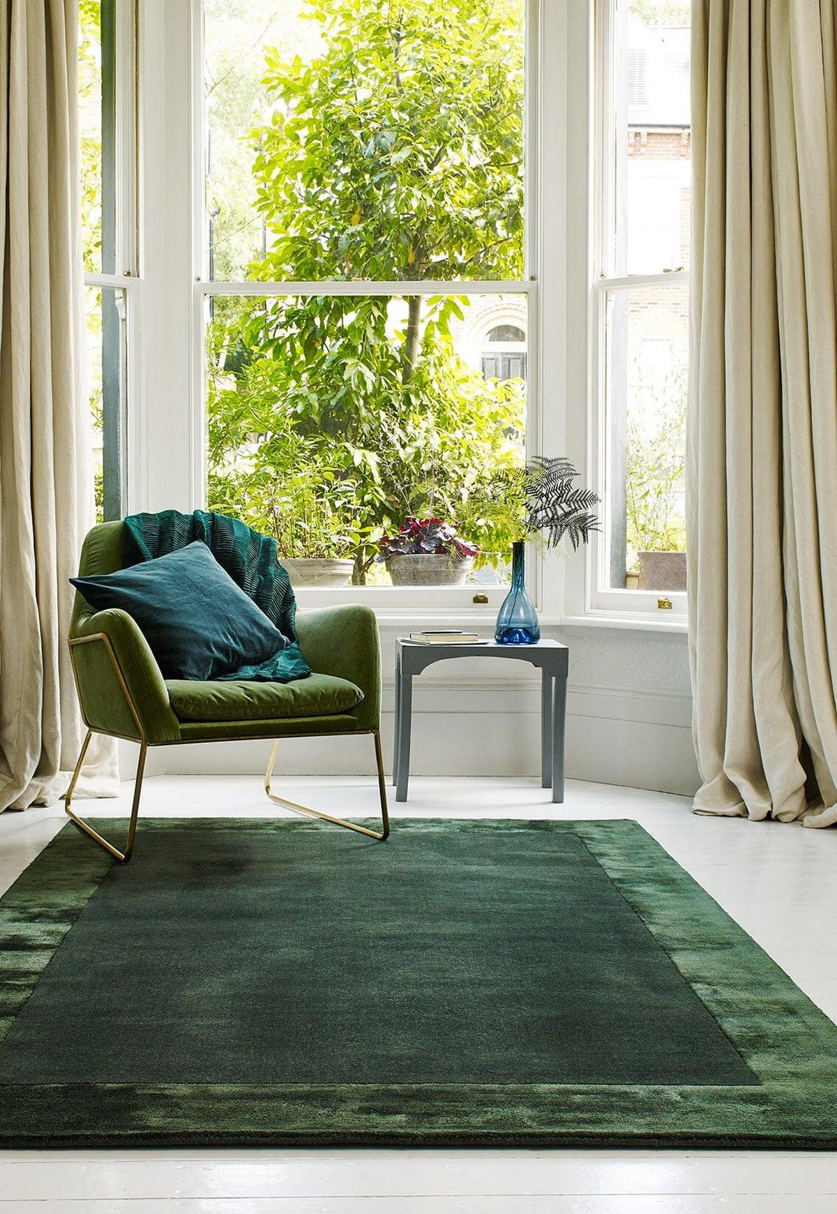 TEPPICH Wolle handgewebt einfarbig mit Viskosebordüre TYNE, Grün 160x230 cm - Grün, Textil (160/230cm) - KADIMA DESIGN