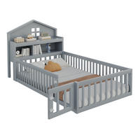 KINDERBETT in Hausform 90x200 cm Massivholz Grau mit Stauraum - Grau, Holzwerkstoff (90/200cm) - Beauniv