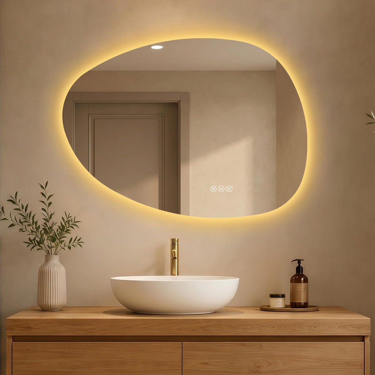 BADEZIMMERSPIEGEL mit Beleuchtung 75/55 cm asymmetrisch LED dimmbar mit Antibeschlag - Transparent, Glas (55/75/2.5cm) - S'AFIELINA