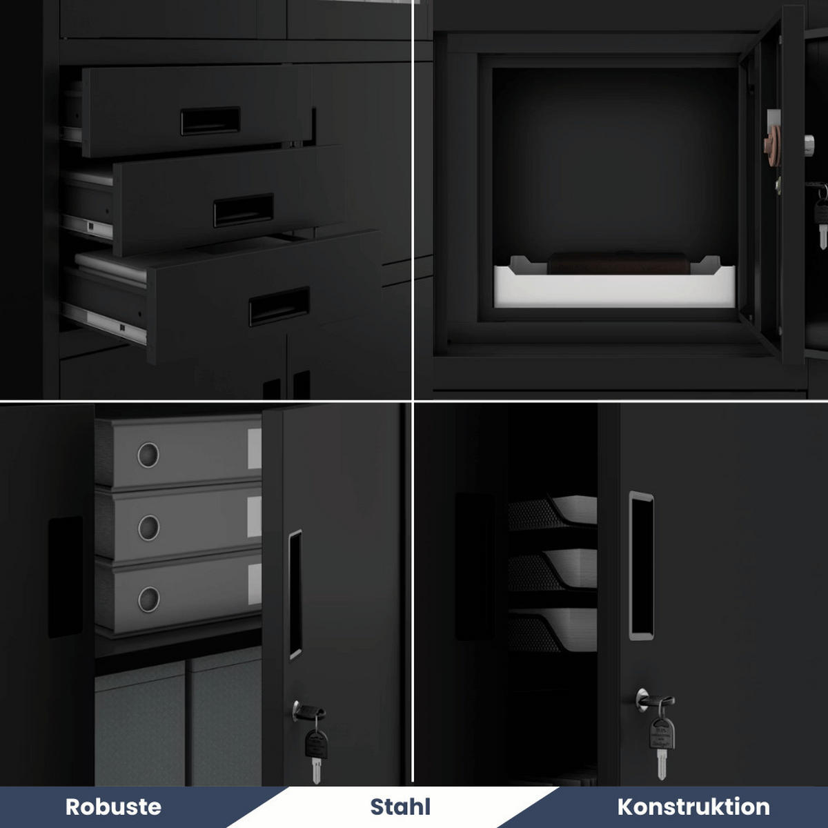 AKTENSCHRANK abschließbar GEDO mit Tresor 185x90x40cm Schwarz - Schwarz, Metall (90/185/40cm) - DELUKE