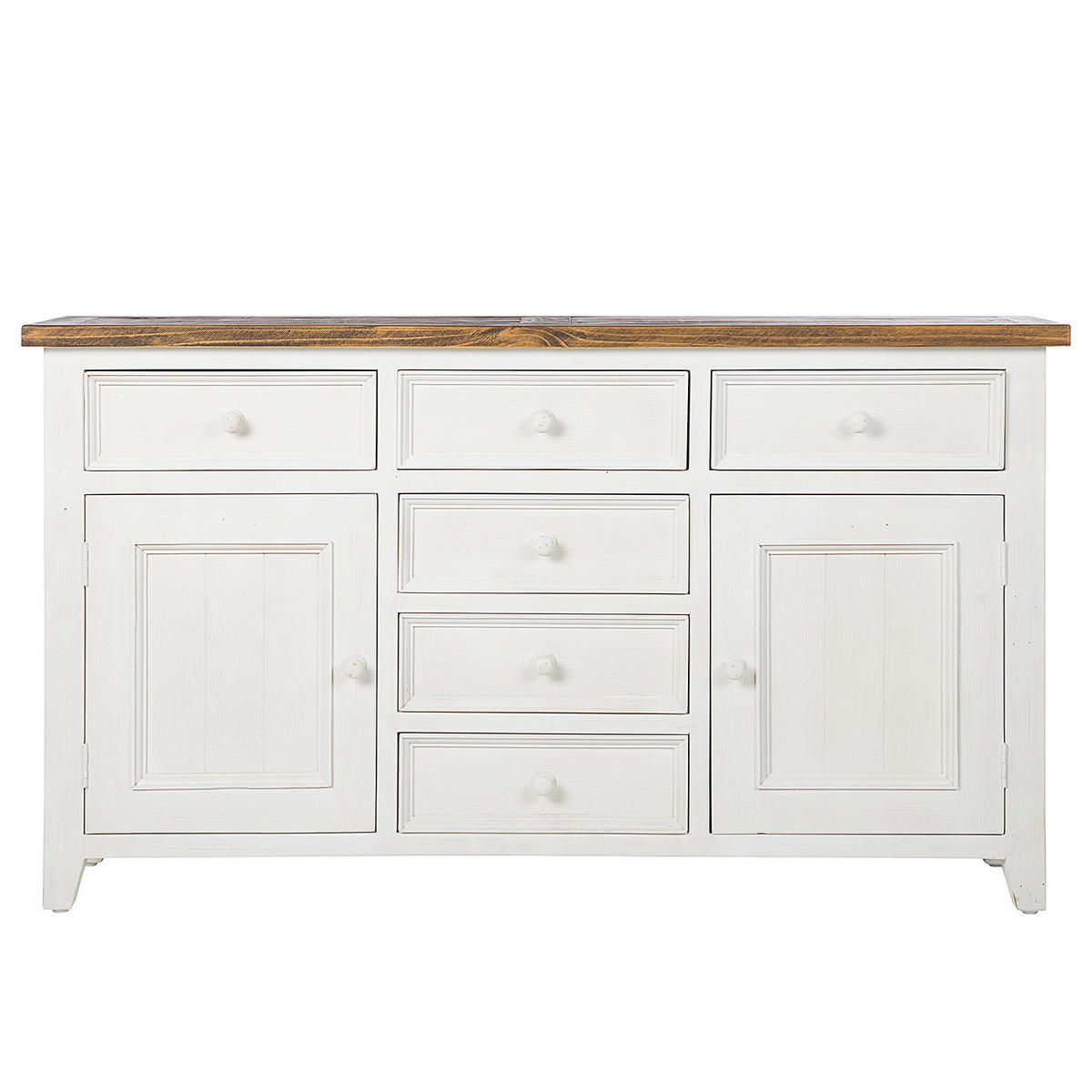 SIDEBOARD - Kiefer massiv - Weiß/Kieferfarben, Holz (159/90/40cm) - home24
