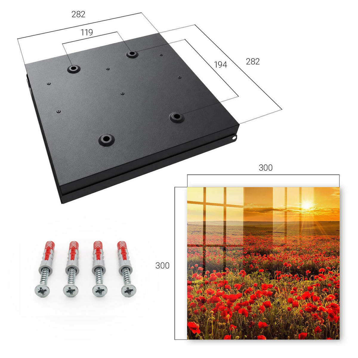 SCHLÜSSELBOX Schwarz 30x30 cm- Türöffnung nach rechts - Mohnfelder - Rot, Metall (30/30/5cm) - TULUP
