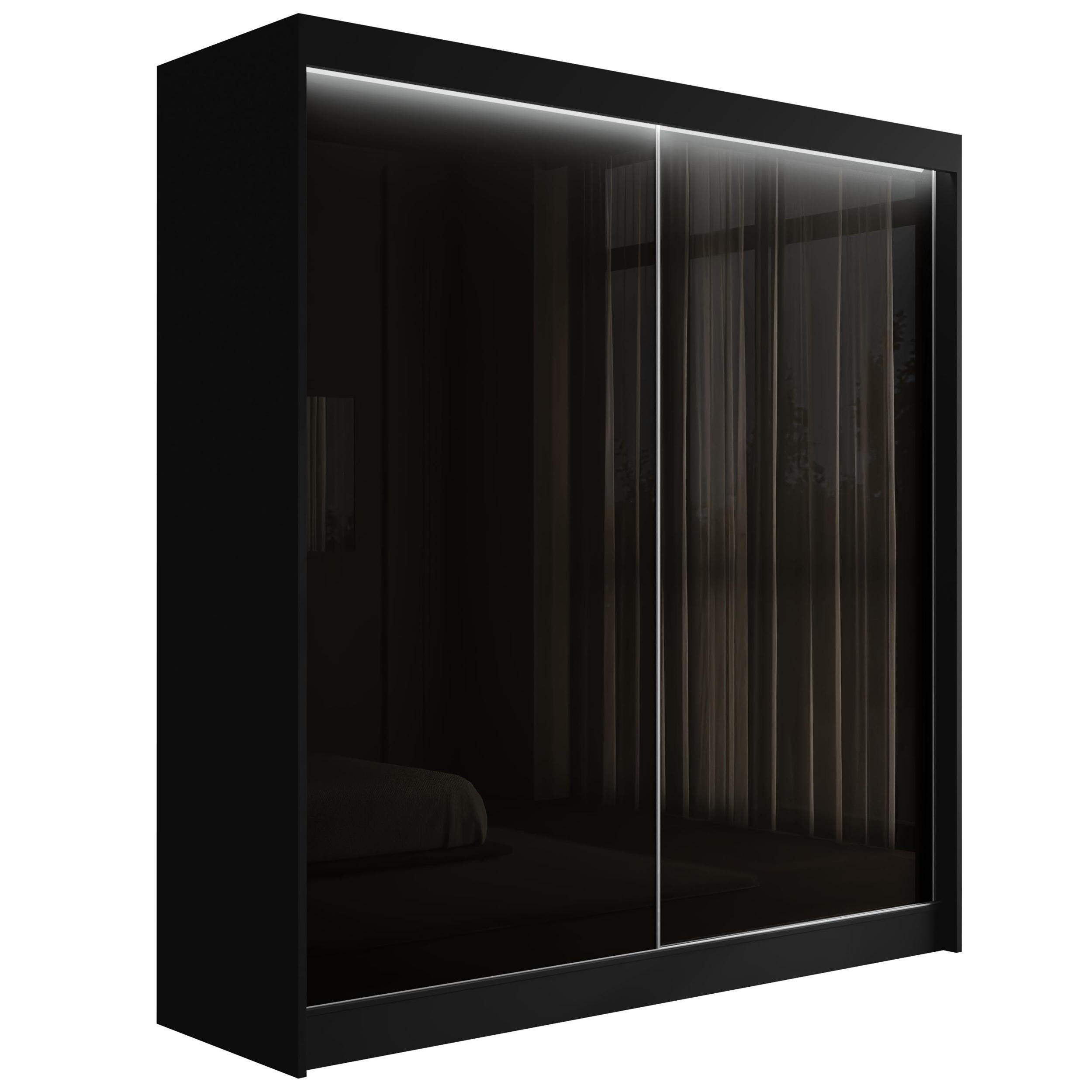 KLEIDERSCHRANK PEKA mit LED - 200 cm - Schwarz - Schwarz, Holzwerkstoff (200/215/61cm) - ALTDECOR