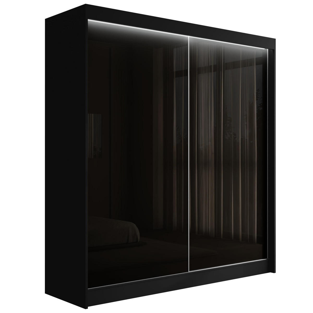KLEIDERSCHRANK PEKA mit LED - 200 cm - Schwarz - Schwarz, Holzwerkstoff (200/215/61cm) - ALTDECOR
