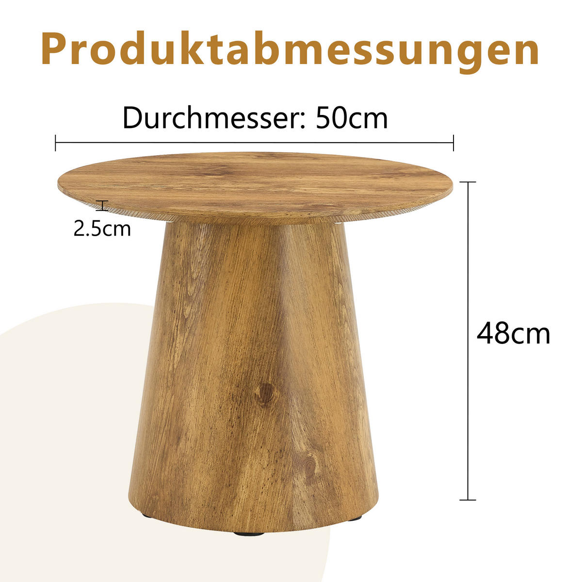 COUCHTISCH rund 50/50/48 cm Wood aus MDF in Echtholzoptik kratzfest pflegeleicht - Naturfarben, Holzwerkstoff (50/50/48cm) - OKWISH